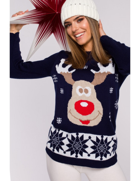 MXS04 Christmas sweater with reindeer - navy blue