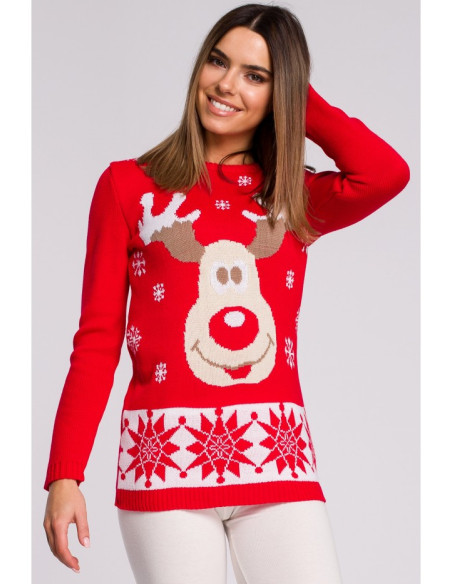 MXS04 Christmas sweater with reindeer - red