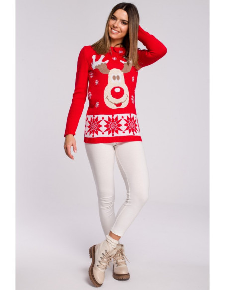 MXS04 Christmas sweater with reindeer - red