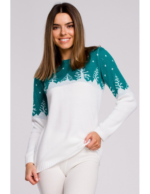 MXS05 Christmas sweater with a forest motif - emerald