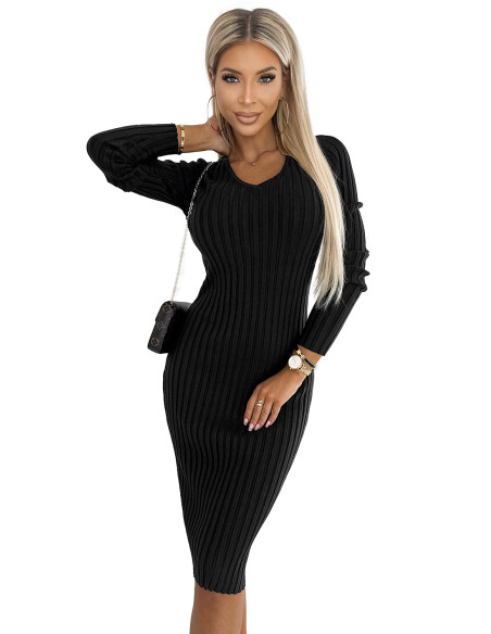  570-1 Comfortable jumper dress with v-neck - black 