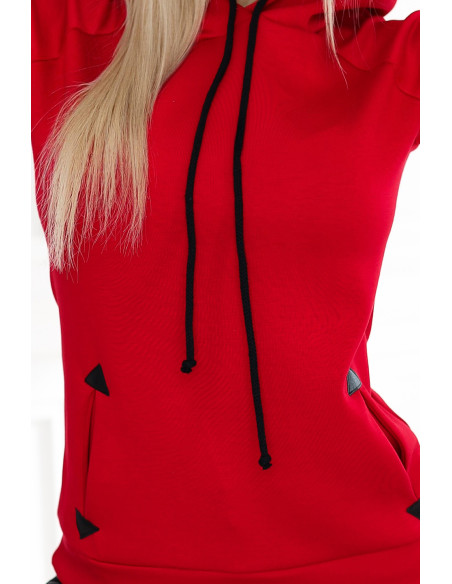  262-2 Comfortable warm sweatshirt with hood and pockets - red 