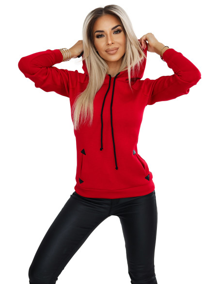  262-2 Comfortable warm sweatshirt with hood and pockets - red 