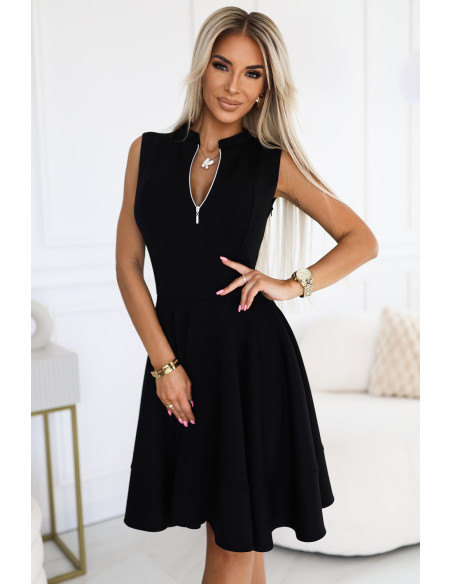  573-1 Flared dress with zipper in front - black 