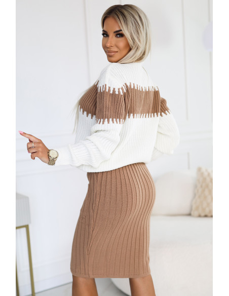  571-1 A two-piece warm sweater set - caramel + ecru 