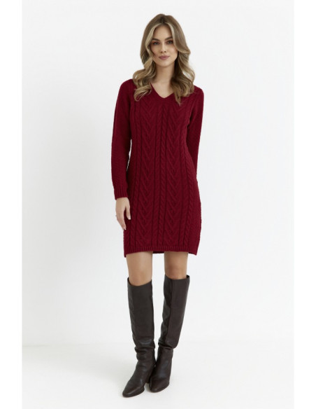 M713 Sweater dress with rounded neckline - maroon