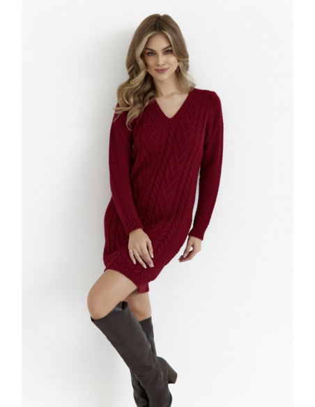 M713 Sweater dress with rounded neckline - maroon