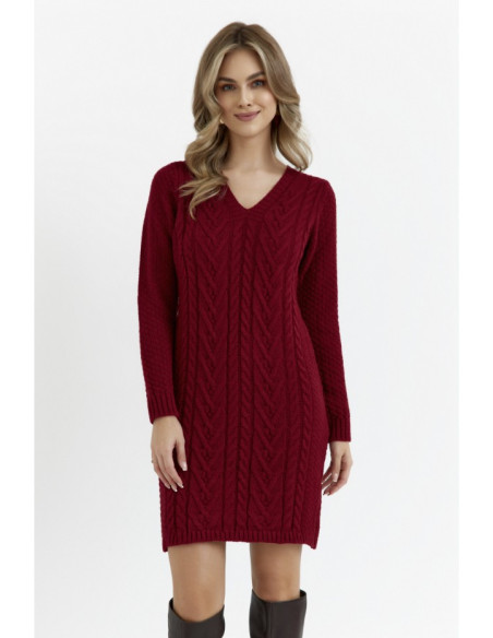 M713 Sweater dress with rounded neckline - maroon