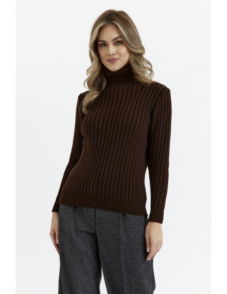 M771 Ribbed sweater with a high collar - brown