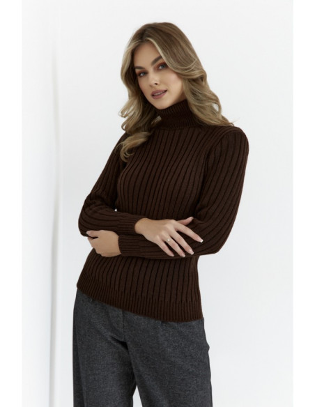 M771 Ribbed sweater with a high collar - brown