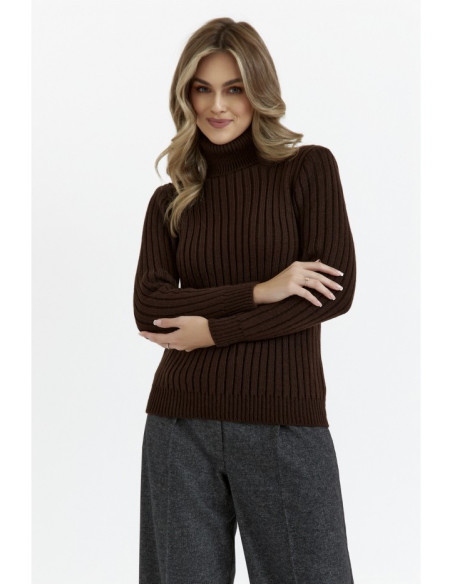 M771 Ribbed sweater with a high collar - brown