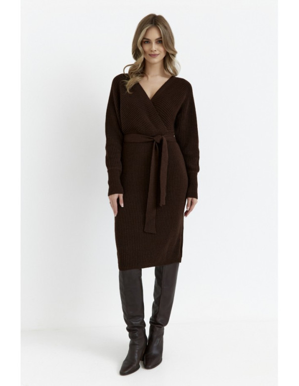 M810 Sweater dress with V-neck - brown