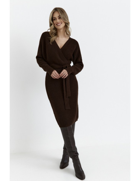 M810 Sweater dress with V-neck - brown