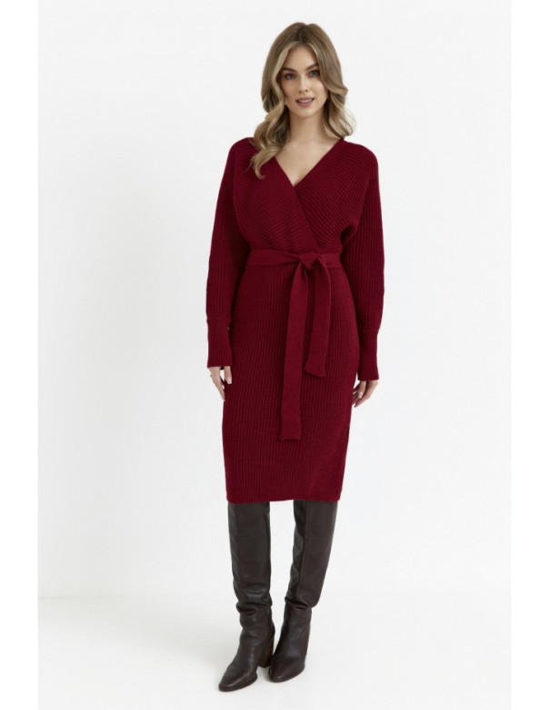 M810 Sweater dress with V-neck - maroon