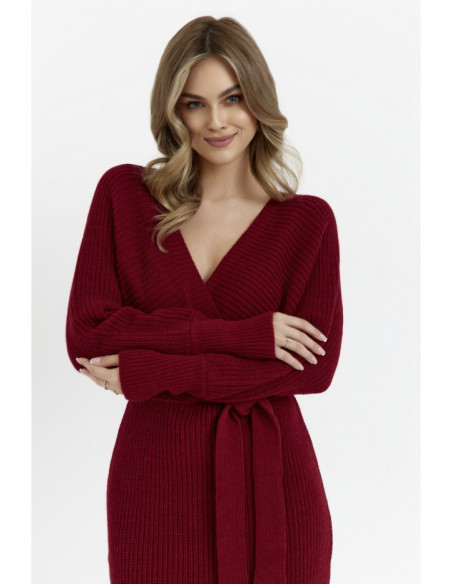 M810 Sweater dress with V-neck - maroon