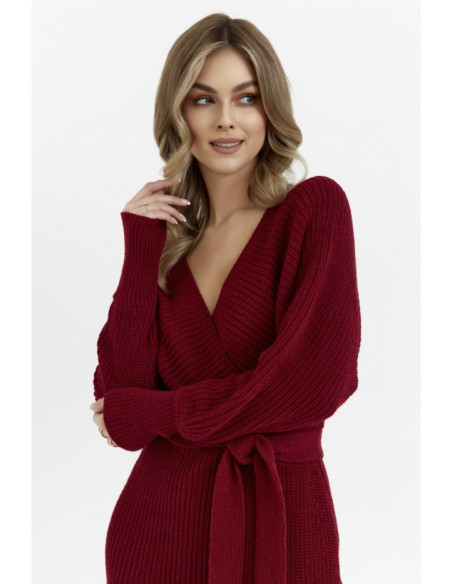 M810 Sweater dress with V-neck - maroon