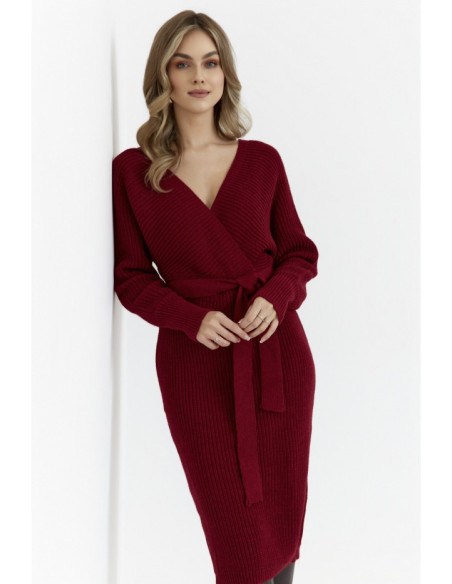 M810 Sweater dress with V-neck - maroon