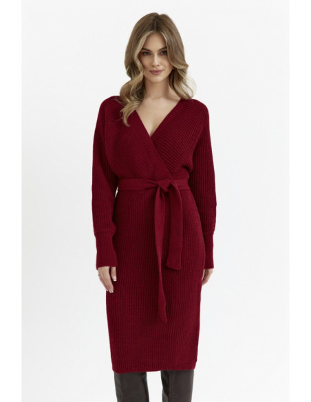 M810 Sweater dress with V-neck - maroon