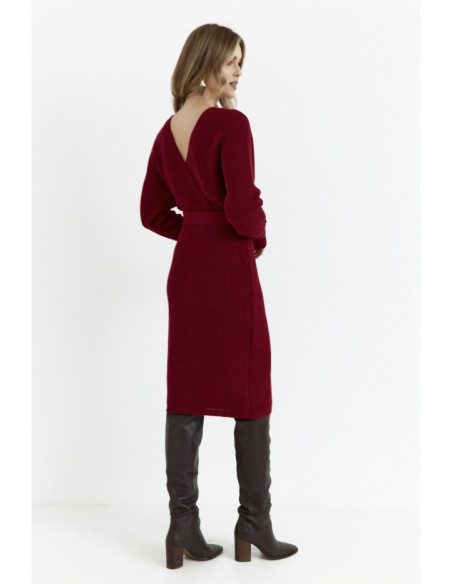 M810 Sweater dress with V-neck - maroon