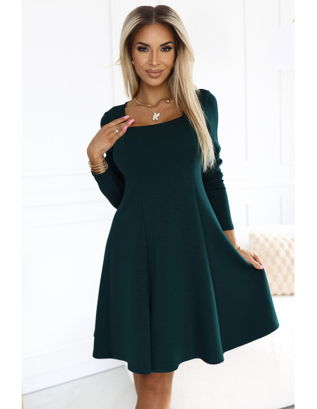  574-1 IVANA comfortable trapeze dress with a neckline and long sleeves - green 