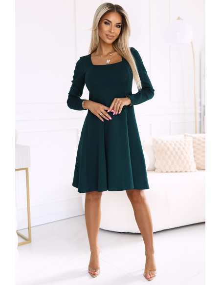  574-1 IVANA comfortable trapeze dress with a neckline and long sleeves - green 