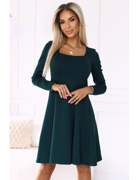  574-1 IVANA comfortable trapeze dress with a neckline and long sleeves - green 