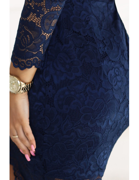  170-15 Lace dress with neckline - navy blue 