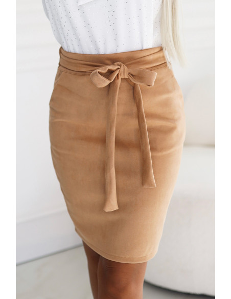  569-1 Suede Skirt with Tie - Caramel Color 