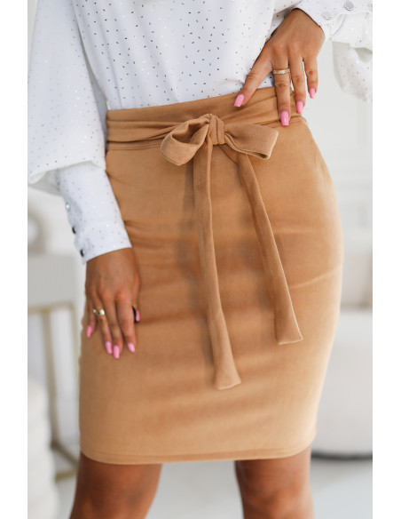  569-1 Suede Skirt with Tie - Caramel Color 