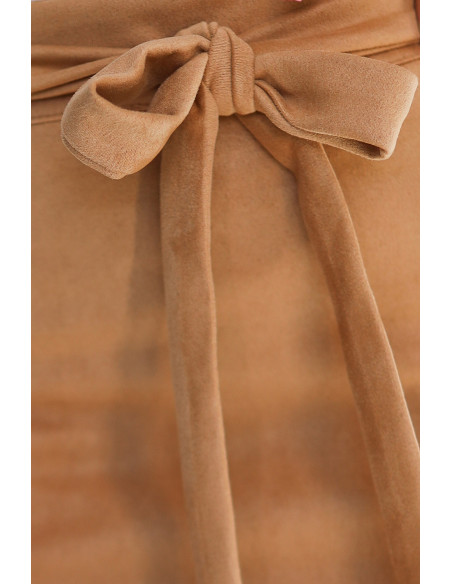  569-1 Suede Skirt with Tie - Caramel Color 