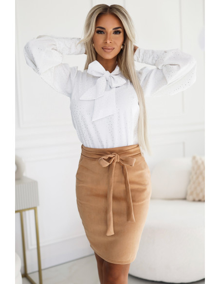  569-1 Suede Skirt with Tie - Caramel Color 