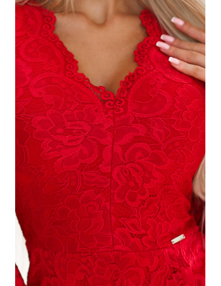  170-16 Lace dress with long sleeves and neckline - red 