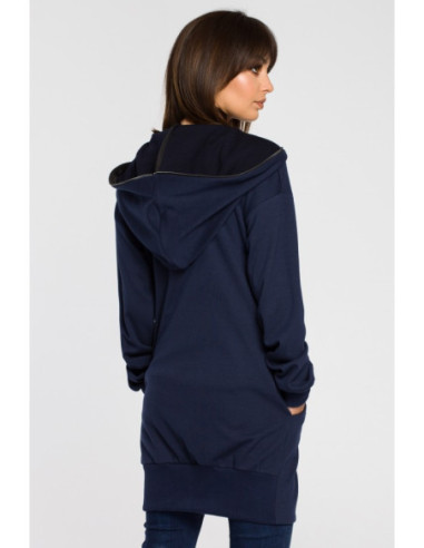 B054 Ilga striukė su užtrauktuku ir gobtuvu - tamsiai mėlyna 2