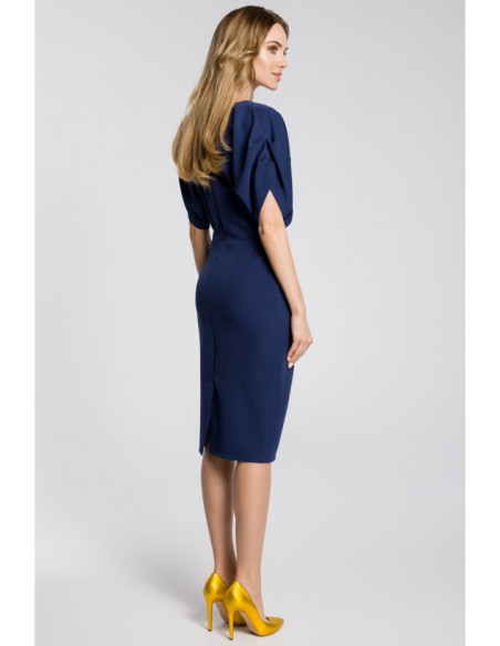 M364 Pieštuko formos midi suknelė su kimono rankovėmis - tamsiai mėlyna