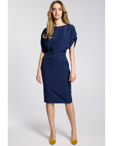 M364 Pieštuko formos midi suknelė su kimono rankovėmis - tamsiai mėlyna