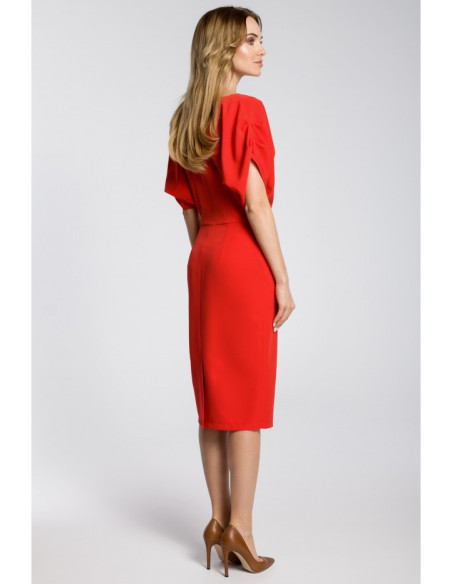 M364 Pieštuko formos midi suknelė kimono rankovėmis - raudona