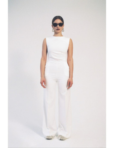 S115 Kombinezonas plačiomis kelnėmis - ecru spalvos 2