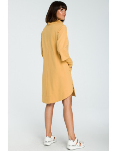 B089 Suknelė su golfu ir raišteliu - geltona 2