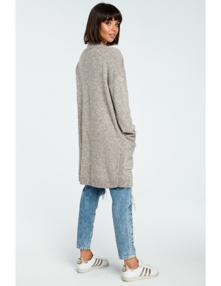 BK001 Ilgas megztinis be sagų - rudai melsvas
