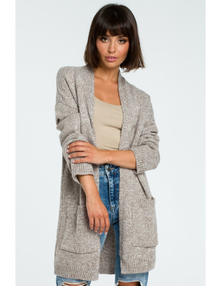 BK001 Ilgas megztinis be sagų - rudai melsvas