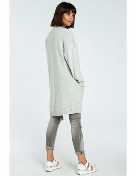 BK001 Ilgas megztinis be sagų - pilkai melsvas