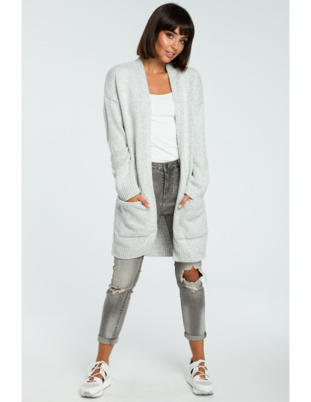 BK001 Ilgas megztinis be sagų - pilkai melsvas