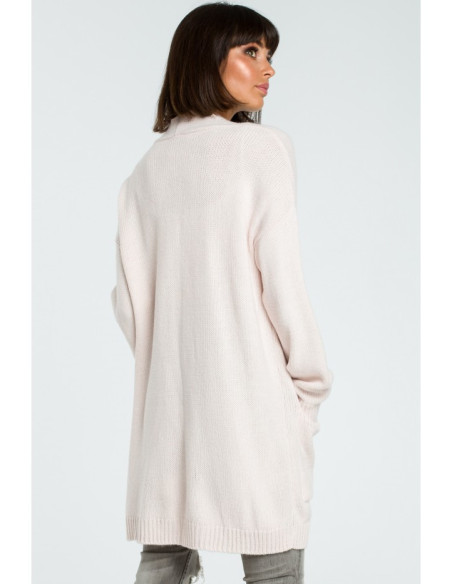 BK001 Ilgas megztinis be sagų - pudros ir melsvo atspalvio