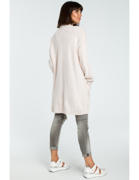 BK001 Ilgas megztinis be sagų - pudros ir melsvo atspalvio