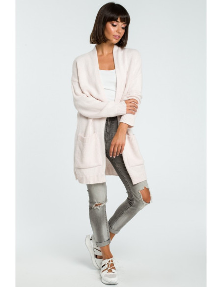 BK001 Ilgas megztinis be sagų - pudros ir melsvo atspalvio