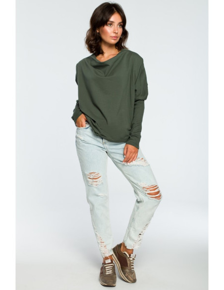 B094 Džemperis su iškirpte nugaroje - kariškai žalias