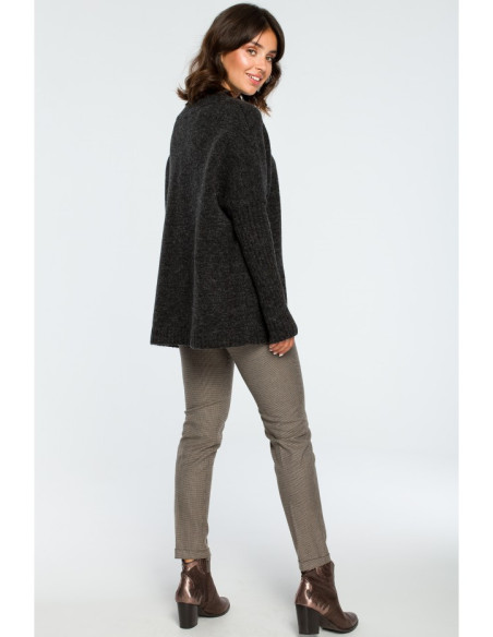 BK009 Storas megztinis su briaunuotomis rankovėmis - antracito spalvos