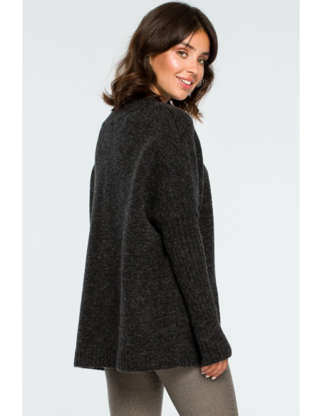 BK009 Storas megztinis su briaunuotomis rankovėmis - antracito spalvos