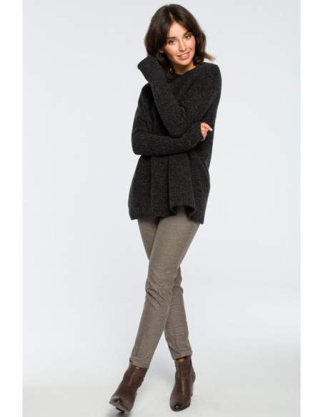 BK009 Storas megztinis su briaunuotomis rankovėmis - antracito spalvos