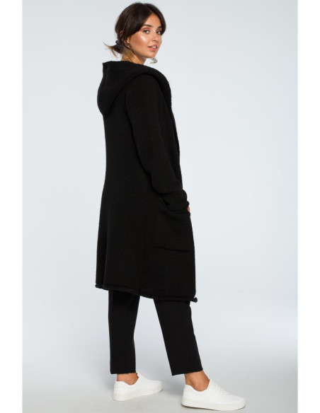 BK016 Ilgas megztinis su kišenėmis - juodas